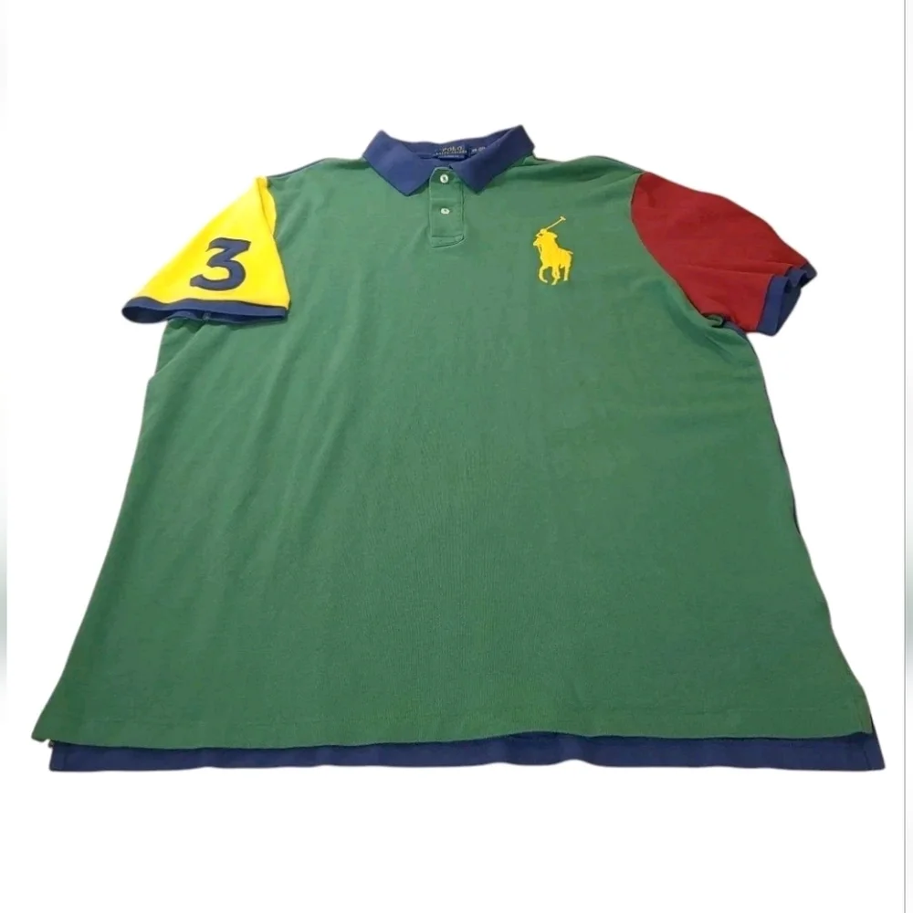 Polo Ralph Lauren Rugby Polo Shirt Men XXL Big Pony 90s Colorblock Green Preppy